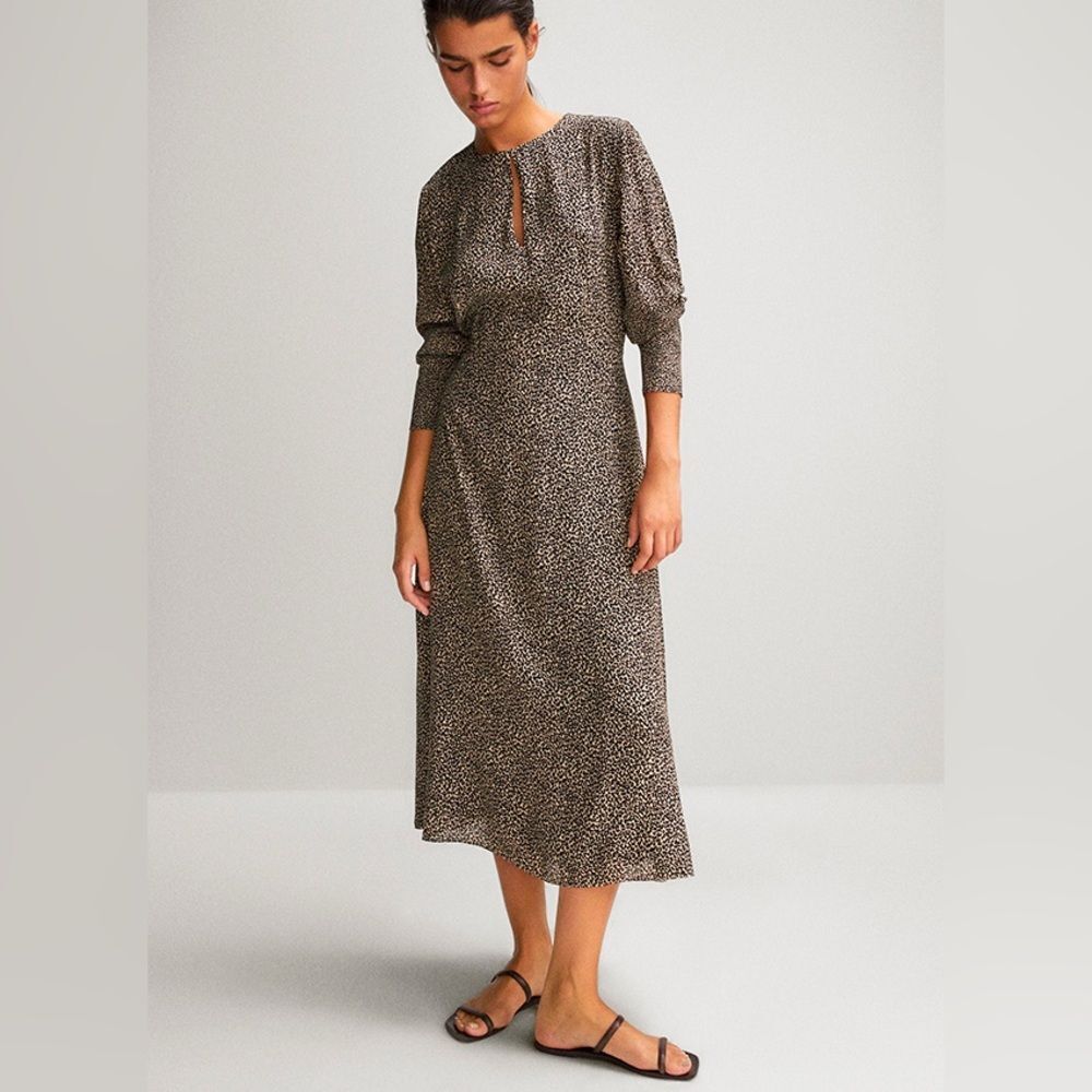 Massimo Dutti Leopard Print Midi Long Sleeve Dress 4 NWOT